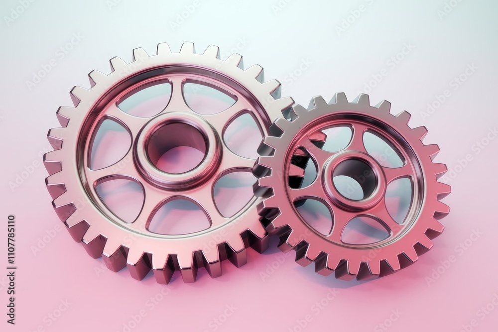 Aufkleber two metallic gears interlock symbolizing teamwork and seamless collaboration