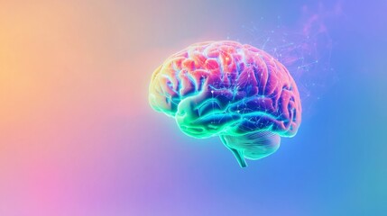Obraz premium An artistic rendering of a healthy human brain with interconnected neural pathways, set against a gradient background with vibrant colors, medium shot