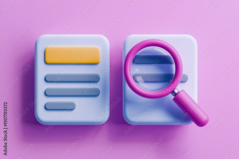 Poster 3D render of a magnifying glass inspecting a form  symbolizing data analysis and research