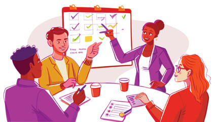 brainstorm or work discussion, task or meeting reminder clipboard, business people meeting with agenda checklist