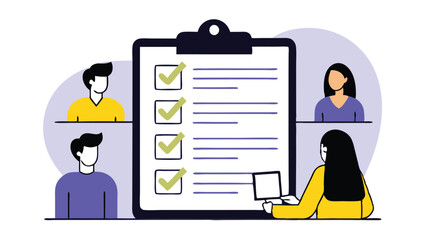 brainstorm or work discussion, task or meeting reminder clipboard, business people meeting with agenda checklist