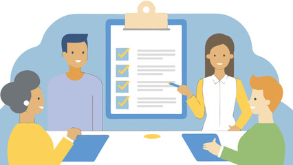 brainstorm or work discussion, task or meeting reminder clipboard, business people meeting with agenda checklist