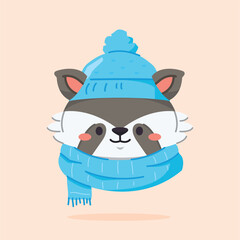 cute raccoon wearing christmas hat and scarf, cute christmas icon in animal shape, suitable for poster and web icon