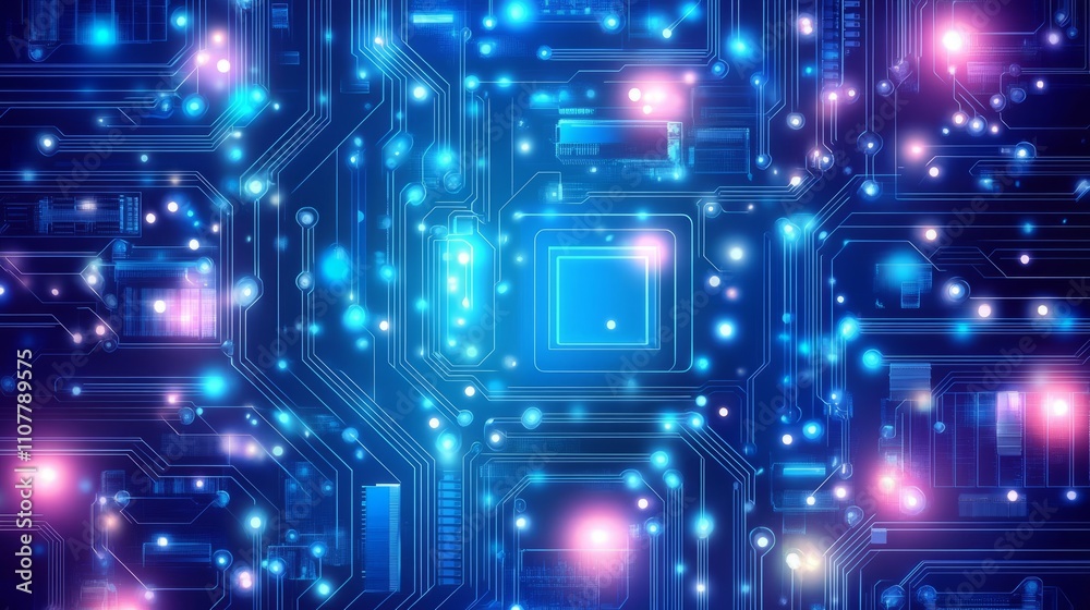 Canvas Prints futuristic abstract technology background featuring a blue and purple circuit board design with glow