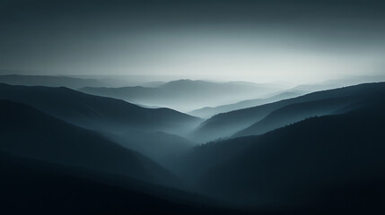 Fototapeta premium A mountain range with a misty, hazy atmosphere