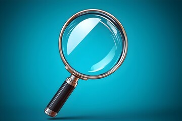 A shiny, silver magnifying glass with a black handle set against a vibrant blue background, symbolizing investigation and clarity.