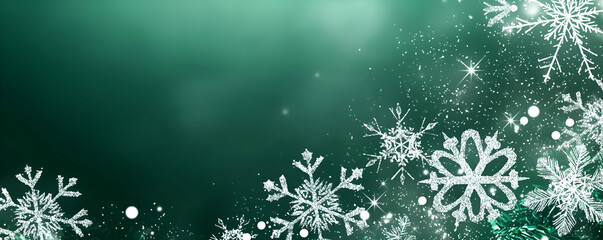 Sparkling Snowflakes on a Festive Green Background