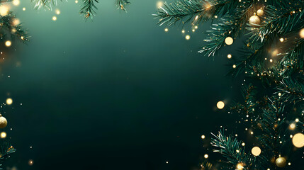 Fototapeta premium Festive Green Christmas Background With Gold Ornaments