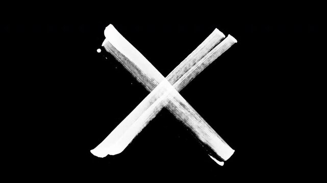 Animation of white paint brush strokes drawing a cross. Concept of cancel, x, negation, don&rsquo;t, forbidden, prohibited.