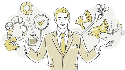 branding communication concept, businessman holding viral marketing elements