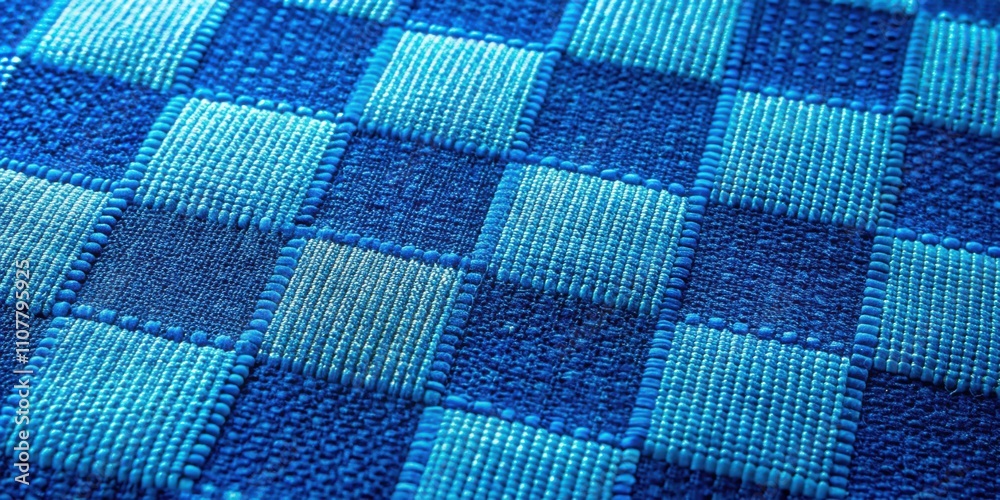 Leinwandbilder a detailed macro shot of a blue checkered fabric with a subtle gradient of blues, showing the intric