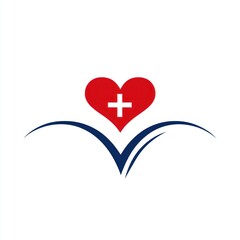 Obraz premium Red heart with a cross on top of blue stylized wings, representing healthcare and compassion.