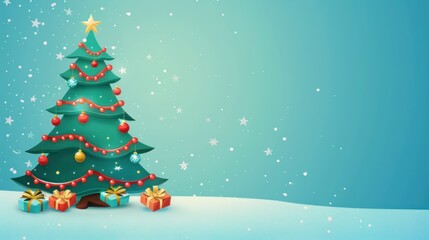 photograph of Cute cartoon Christmas tree with space for text.