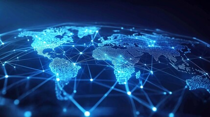 Fototapeta premium Digital illustration world map dark blue color made Futuristic