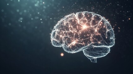 Obraz premium An artistic representation of a human brain made of interconnected circuits and glowing nodes, set against a dark background, medium shot