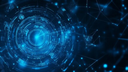 Obraz premium Futuristic blue technology background featuring abstract digital patterns, glowing lines, and high-tech elements for modern web design, software development, and creative digital projects