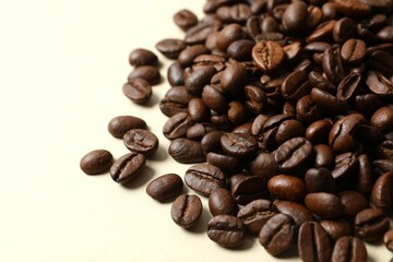 Coffee beans on color background 