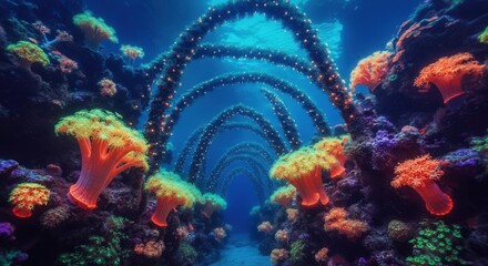 Obraz premium Enchanting underwater seascape with vibrant coral archway