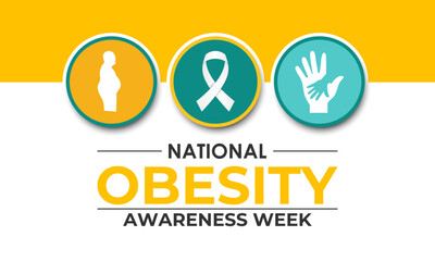 National Obesity Awareness Week is January. A old man fat belly and ribbon Banner poster, flyer and background design template. Vector illustration. Eps 10.