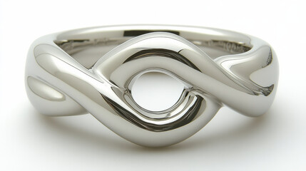 Obraz premium Sleek silver wedding ring with unique twisted design, symbolizing love and unity. Perfect for special occasions and everyday wear