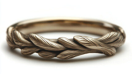 Naklejka premium Elegant silver wedding ring with braided leaf design, symbolizing love and unity. Perfect for special occasions and meaningful moments