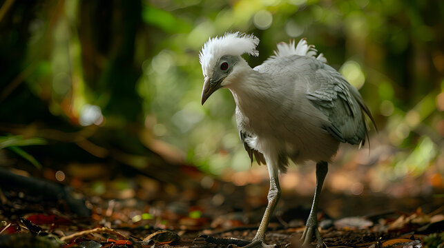 Kagu walking gracefully on the forest floor in New Caledonia