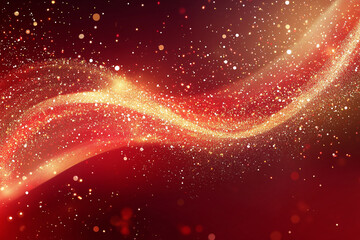 Glowing Golden Sparkles on Red Background, Abstract Bokeh and Shimmering Light Trails for Festive Celebration and Holiday Glamour