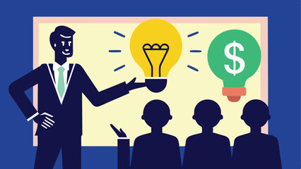 business idea to make money presentation, investment discussion concept, businessman present money idea lightbulb