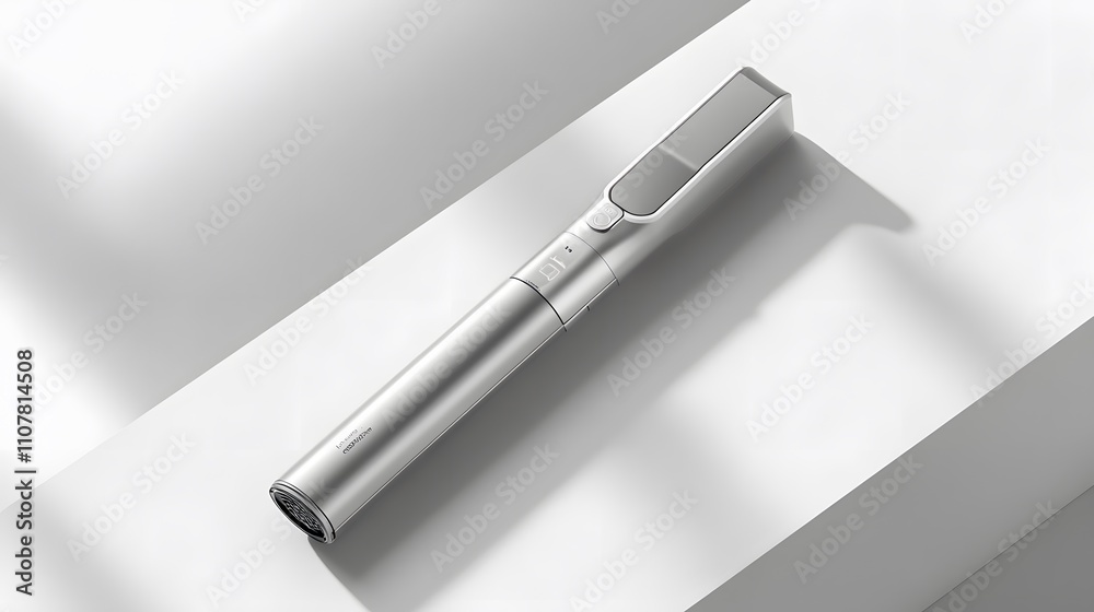 Poster a cordless handheld vacuum in matte silver, displayed on a clean, simple background.