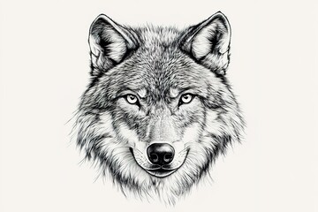 Fototapeta premium Detailed monochrome wolf face illustration with intense gaze