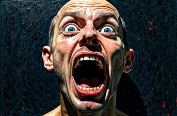 man screams illustration emotions black background