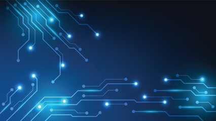 hi tech technology background. futuristic circuit board with blue light glowing © piggu