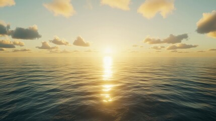 Tranquil Sunrise Over Serene Ocean, breathtaking morning light reflecting on calm waters, evoking feelings of peace and renewal in a picturesque coastal landscape