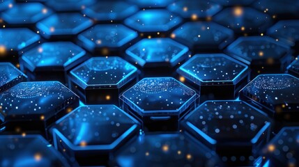 Fototapeta premium photograph of Hexagon with blue light background.