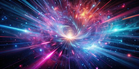 Fototapeta premium Hyperspace Travel Effect with Dynamic Pink and Blue Particles in Cosmic Nebula Style