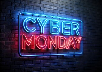 Obraz premium Illuminate your Cyber Monday savings with our vibrant neon designs! Experience striking 3D visuals against a dark backdrop, perfect for captivating promotions and marketing.