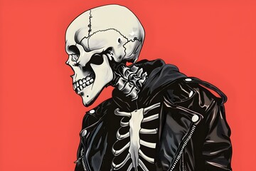 Punk skull, red background