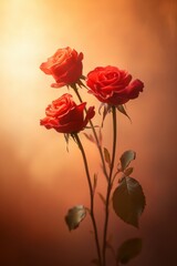 Obraz premium Beautiful Arrangement of Red Roses on a Soft Background Highlighting the Elegance and Romantic Nature of These Iconic Flowers for Any Artistic Collection