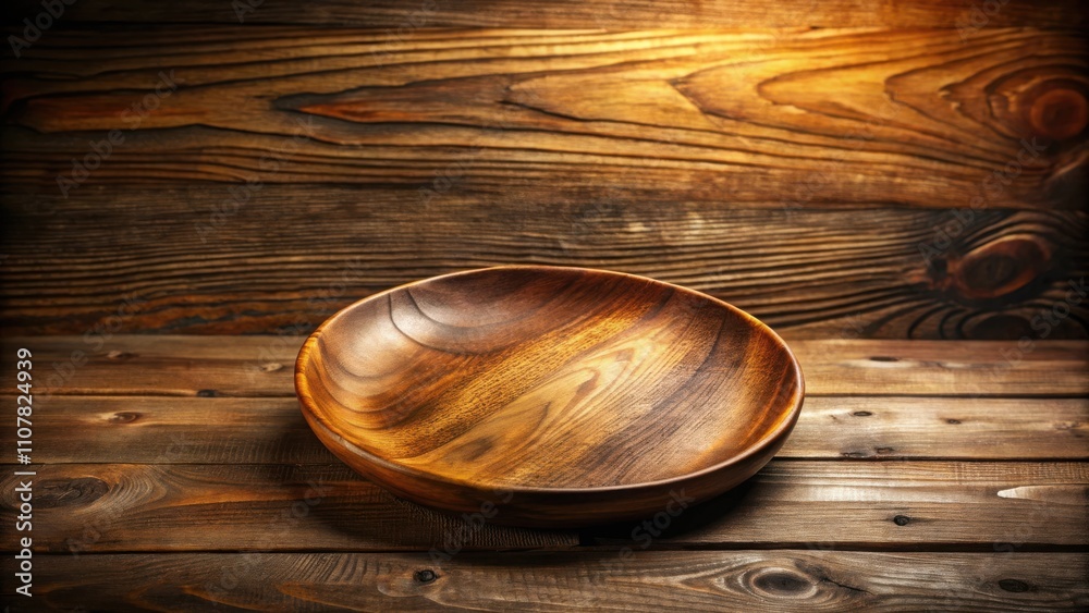 Aufkleber a rustic wooden bowl resting on a weathered plank surface, capturing the essence of natural simplici