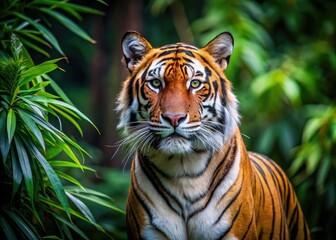 Obraz premium In the minimalist wilderness, the Bengal tiger epitomizes wild elegance, showcasing its natural beauty with each powerful movement, harmoniously connecting with the serene, untouched landscape.