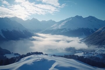 Bird's eye perspective - timelapse over davos and the glimmering lake, surrounded by the grand alpine peaks
