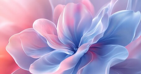 Obraz premium Delicate and Ethereal Flower Bloom with Translucent Petals in Soft Pastel Tones of Pink and Blue, Creating a Dreamy and Serene Floral Aesthetic