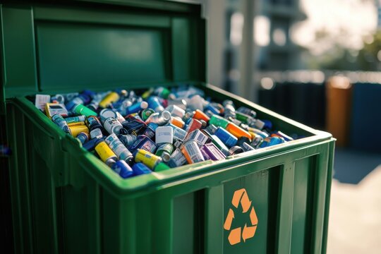 A battery collection bin promoting eco-friendly disposal methods and initiatives for sustainable living practices and awareness