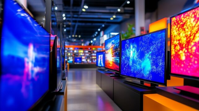 Large room multiple flat-screen TVs mounted walls are Display of the Latest