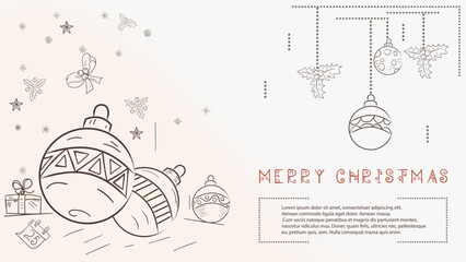Christmas contour illustration in the style of childrens doodles with the text Lorem Ipsum Christmas balls