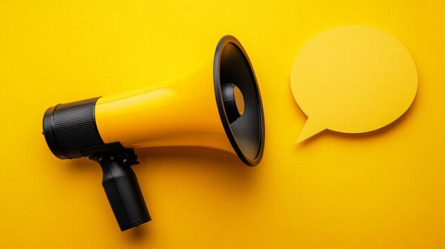 Yellow megaphone black handle horn background is solid On a background
