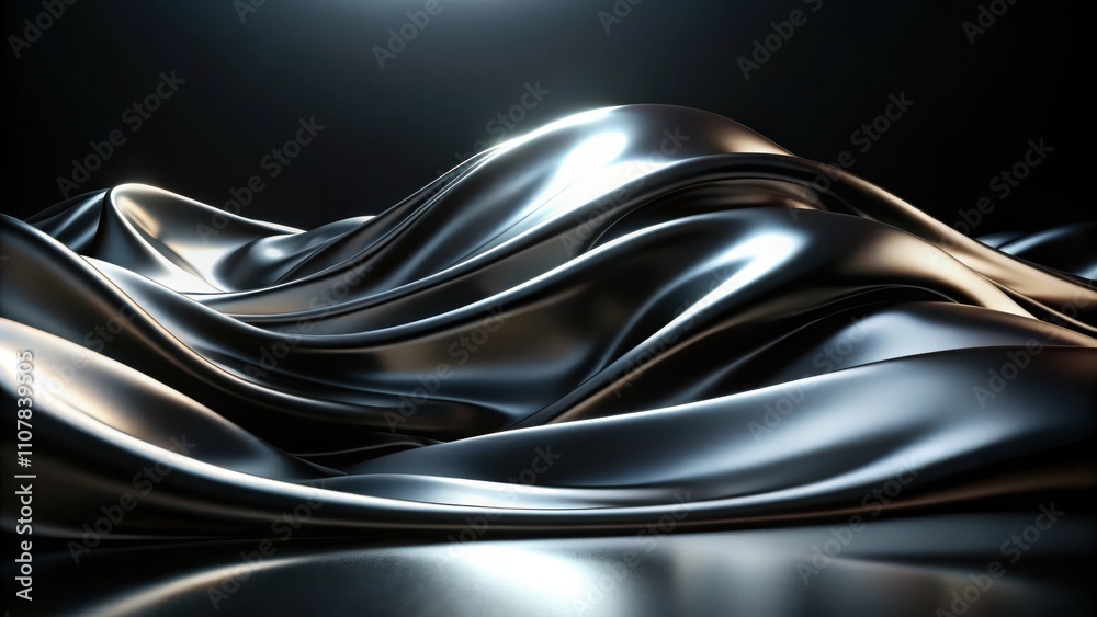Aufkleber abstract black and silver draped fabric background with smooth, curving lines and glowing highlights