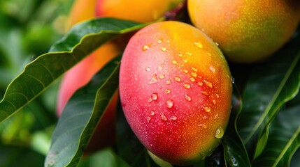 Obraz premium photograph of Ripe mango in orchard garden.