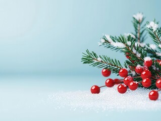 Holly sprigs and glitter snow, stylish endofyear promo design, 3D illustration