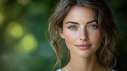 Fototapeta premium Captivating smile of a young woman surrounded by nature during a sunny afternoon